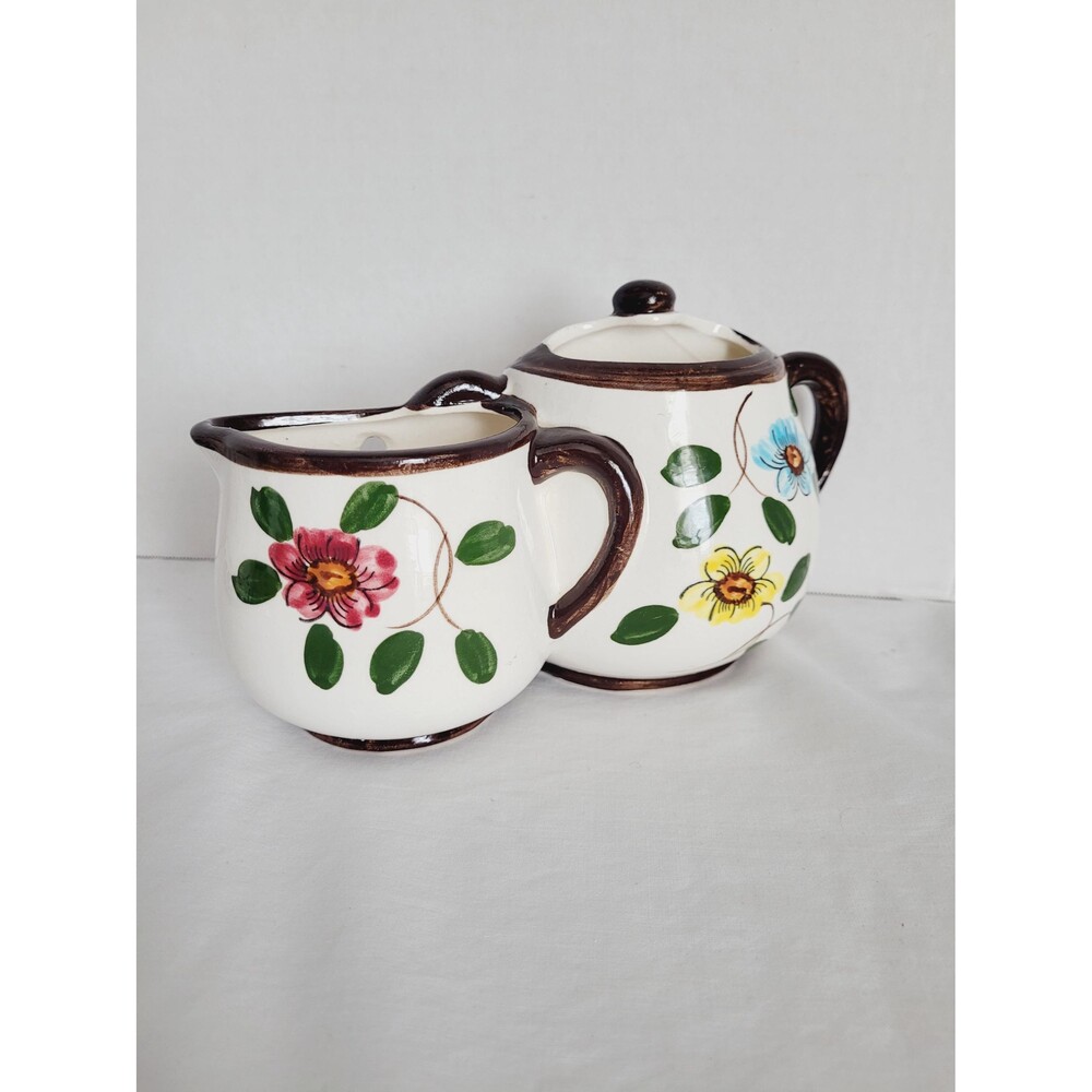 Vintage Wall Pocket Cream and Sugar Floral Ceramic Planter Vase